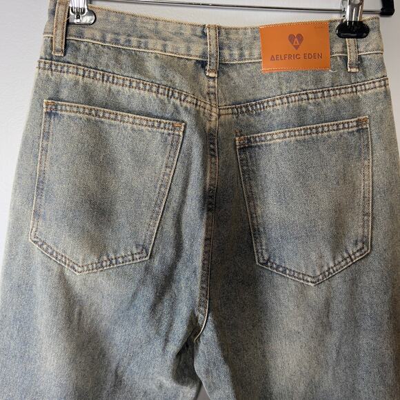 AELFRIC EDEN Men’s Distressed Wide Leg Cargo Jeans Size 30 Streetwear Y2K Retro - Picture 9 of 11